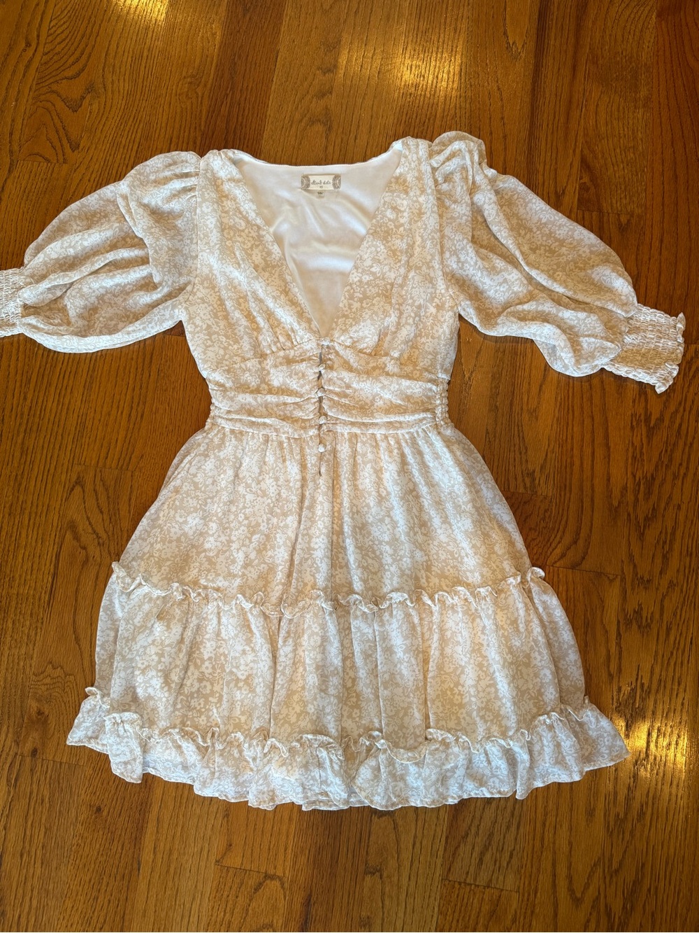 Altar'd State Ivory Floral V-Neck Puff Sleeve Mini Dress